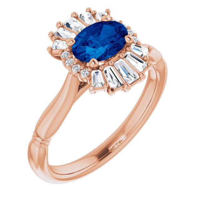 14K Rose Natural Blue Sapphire & 1/4 CTW Natural Diamond Ring